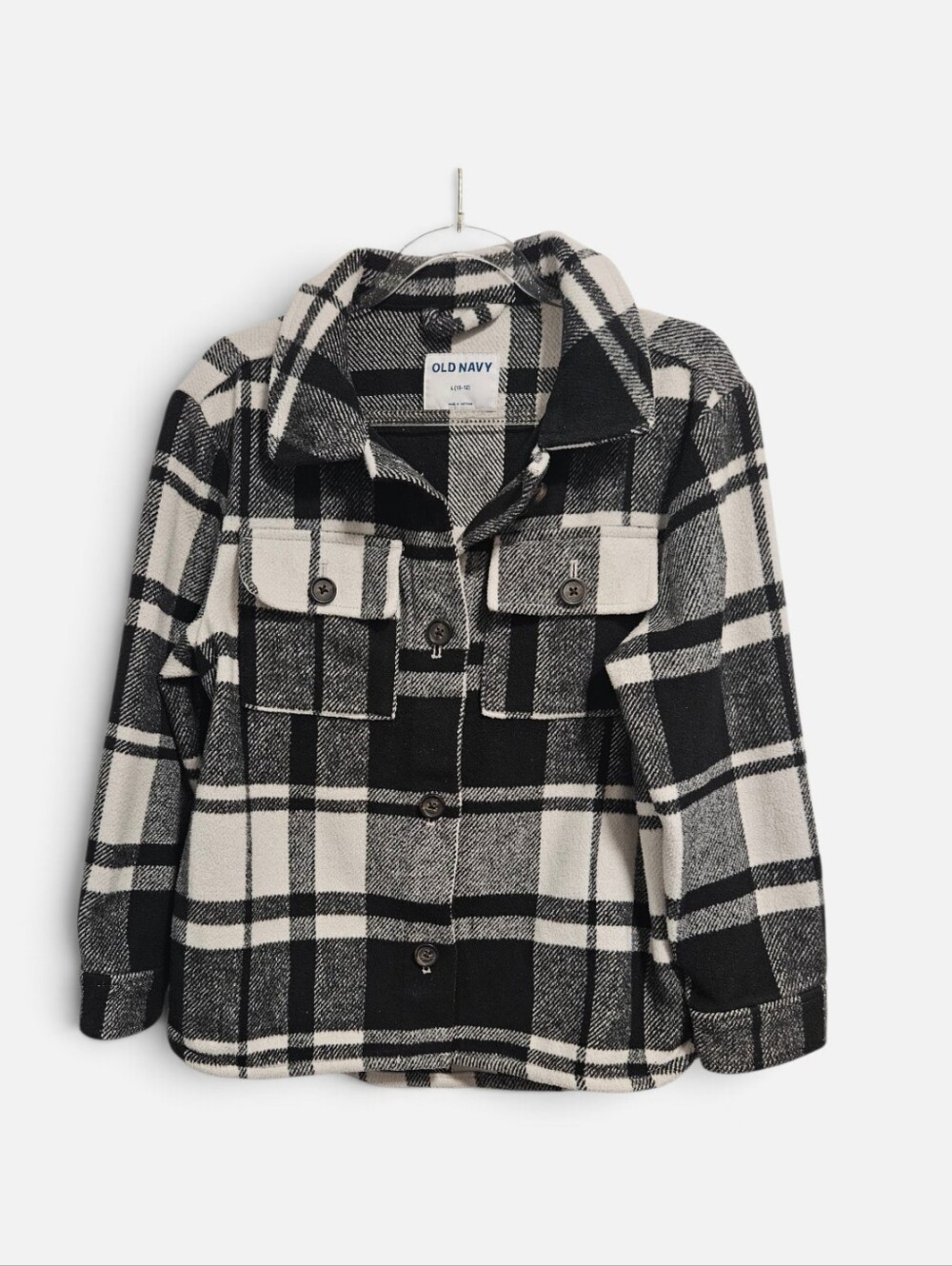Old Navy Kids Girl Shacket Plaid Black White Size L 10-12